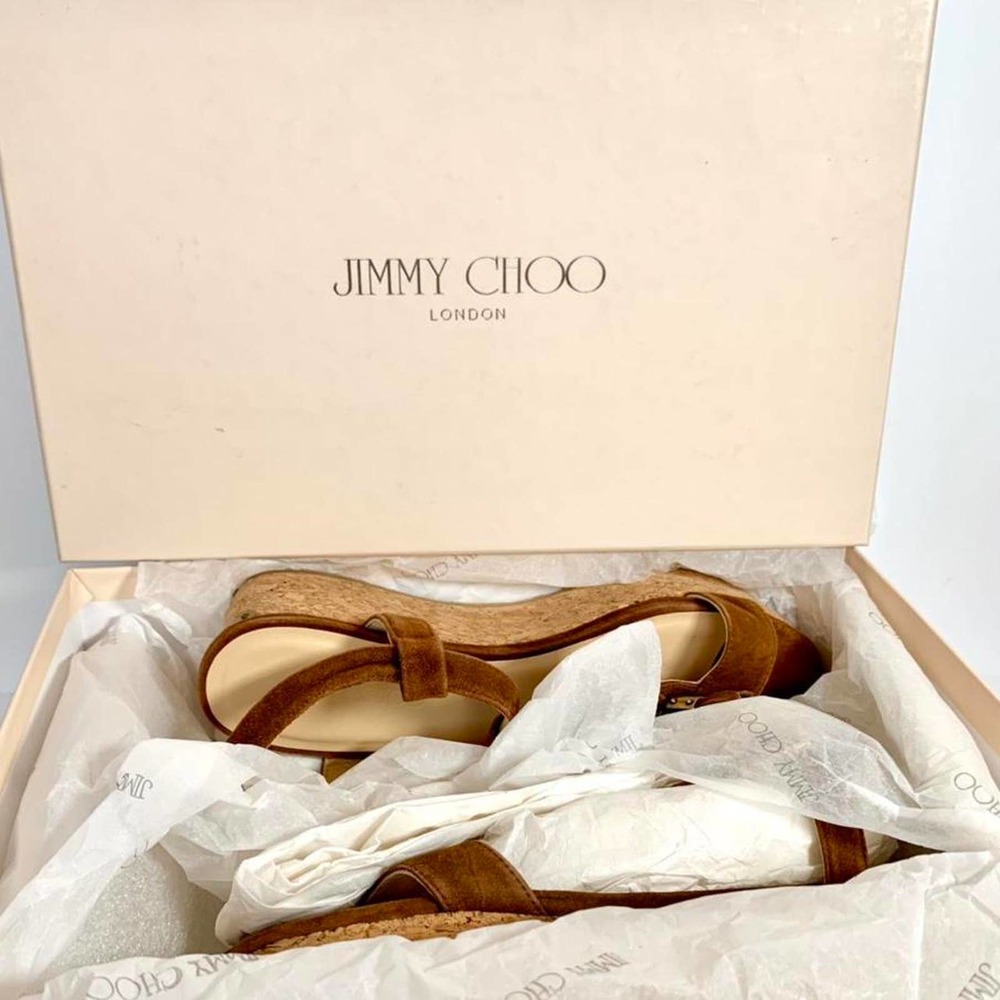 Authentic Jimmy Choo Brown Suede Platform Wedges Size 36